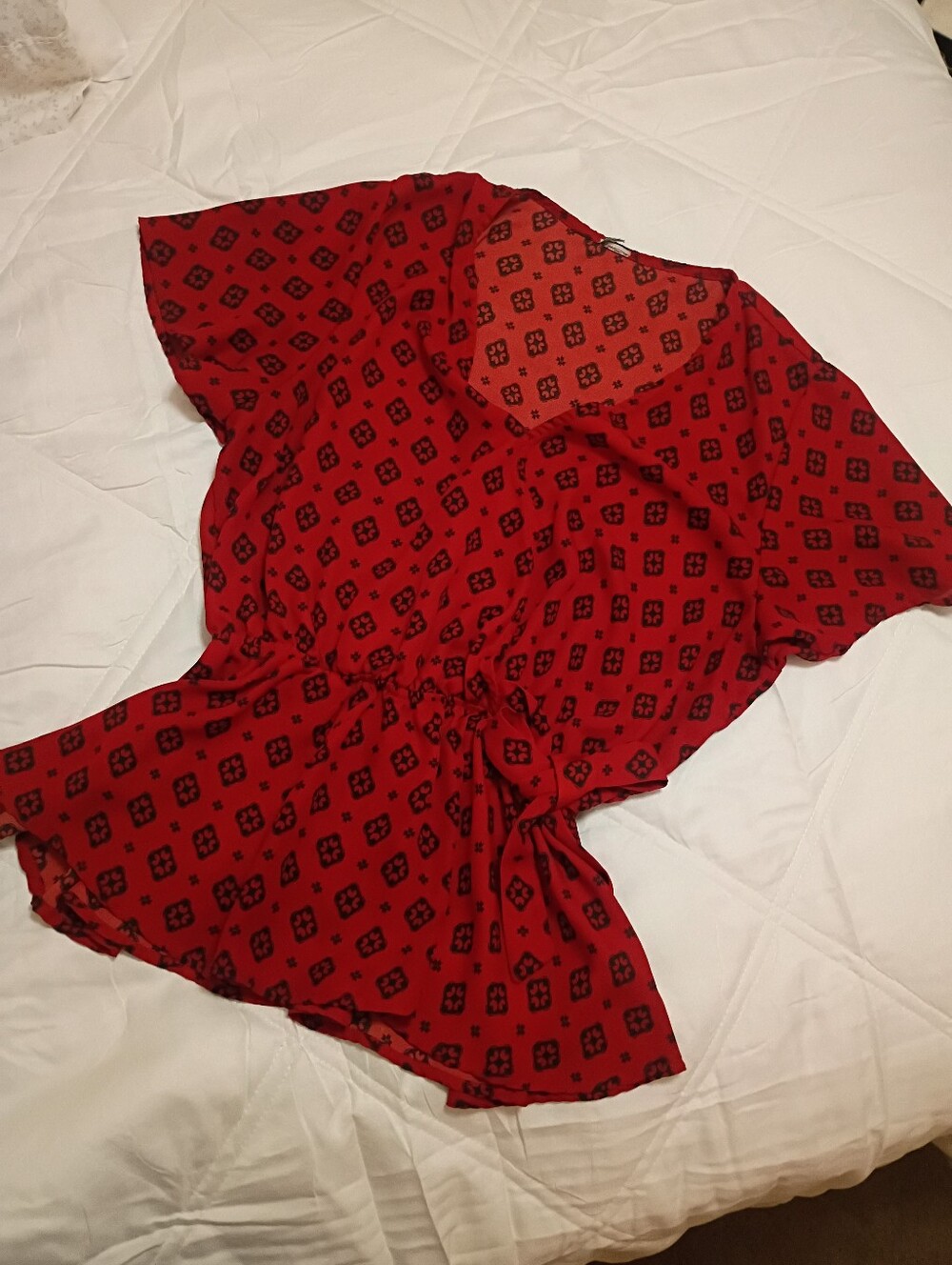 Red Short Sleeve Floral Print Peplum Top